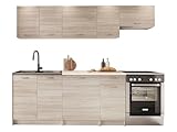 Küche Mela 180/240 cm, Küchenblock/Küchenzeile, Farbauswahl, 7 Schrank-Module frei kombinierbar (Sonoma Eiche/Petra Beige)