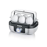 SEVERIN Eierkocher für 6 Eier mit elektronischer Kochzeitüberwachung, inkl. Messbecher mit Eierstecher, Eier Kocher mit Pochiereinsatz, Edelstahl-gebürstet/schwarz, 420 W, EK 3167