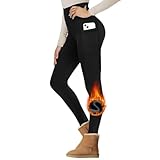 Gayhay Thermo Leggings Damen mit Taschen Gefütterte im Winter, High Waist Thermohose Warm Blickdicht für Sport Schwarze L/XL