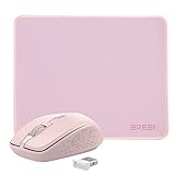 BreSii Bluetooth-Maus und Mauspad, kabellose Maus für Laptop, leise Maus, 2.4 G/BT, beidhändig tragbar, ergonomisches Kurven-Design, verstellbarer DPI- & USB-Nano-Empfänger für Android, PC, Mac, Pink