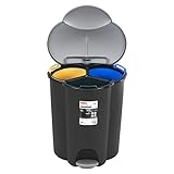 Curver Trio V2 Abfalleimer 40L Treteimer Müllsortierung 3 Fächer Mülltrennsystem Abfalltrennsystem 3-Fach Inneneimer aus Kunststoff