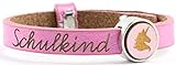 Milosa Schulkind Armband aus Leder (größenverstellbar), Armband zur Einschulung, Schultüte Inhalt, Schulanfang Geschenk, Farbe:Pink