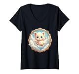 Damen Liebe Deine Katze Katzen im Himmel süße Kawaii Katze Grafik T-Shirt mit V