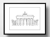 Din A4 Kunstdruck ohne Rahmen - Brandenburger Tor - Berlin Silhouette City Zeichnung Druck Poster Bild