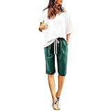 PTLLEND Bikini Shorts Frauen-Sommer-Baumwollhose Plus Size High Waisted Shorts Schnürung Beach Workout Pocket Five Point Pants Shorts Herren 3/4 Camp