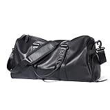 Gym Duffle Bag Wasserdicht Leder Große Sporttaschen Reisetasche Duffel Taschen mit Schuhfach Wet Bag Weekender Übernachtung Tasche Herren Damen, C-Schwarz (ohne Logo)