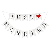 Just Married Girlande Vintage Rustikal Wimpelkette Banner mit Seil Hochzeitsgirlande als Deko für Hochzeit Fest Party Brautdusche Junggesellinnenabschied oder Foto Photo Booth Fotografie