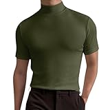 KUIPATE Sunailing High Neck T-Shirt Herren Kurzarm Hoher Kragen Hemd Herren Hoher Kragen Slim Fit T-Shirt, armee-grün, L