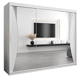 MEBLE KRYSPOL Kleiderschrank mit Spiegel Monaco - Garderobenschrank - Schrank Schlafzimmer - Mehrzweckschrank DREI Schiebetüren - Regalen - Flur Möbel - Kleiderstange Schrank - Allzweckschrank