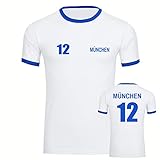 VIMAVERTRIEB® Herren T-Shirt München - Trikot 12 - Druck: blau - Männer Shirt Fußball Fanartikel Fanshop - Größe: M weiß/blau