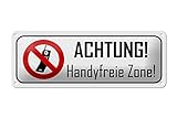 FEMER Blechschild Hinweis 27x10 cm Achtung Handyfreie Zone Metall Deko Schild tin Sign