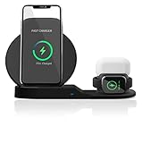 WERYUY Wireless Charger, 3in1 QI induktive Ladestation, Schnelles Kabelloses Ladegerät, Kompatibel mit iPhone 13/12 Pro Max/12 mini/11/X, Apple Watch, AirPods Pro, Samsung S21 Ultra/S20/, Huawei