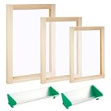 Briwooody 5-teiliges Siebdruck-Set enthält Siebdruckrahmen in 3 Größen, 2 doppelseitige Aluminium-Dispersionsschaufel, Beschichtung, Holz, Siebdruck-Schablonenrahmen für Anfänger,