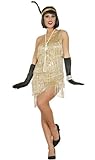 goldenes Charleston Kleid Karneval 20er Jahre Party Kostüm Fransen Damen Damenkostüm Mafia Gangsterbraut Flapper Gr. S - L, GröÃŸe:L