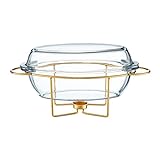 AMBITION Wärmebehälter für Speisen Saule 4,5L Warmhalteplatte Stövchen Servierschale Glasdeckel goldenes Gestell glamour Stil