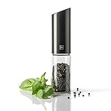 DeutscheKitchen Salz und Pfeffermühle elektrisch mit USB, Gewürzmühlen aus Glas und Edelstahl mit Keramikmahlwerk (Edestahl-Black)
