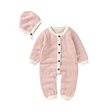 Ueohitsct Neugeborenes Baby Strampler Strickpullover Outfit Rundhals Overall Bodysuit mit Hut Set