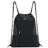 WANDF Kordelzug Rucksack String Bag Wasserabweisende Cinch Bag Nylon Schwimmtasche für Gym Shopping Sport Yoga (Schwarz)