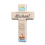 CHRISCK design Personalisiertes Taufkreuz aus Holz mit hochwertigem UV Druck - Kinder Kreuz als einzigartiges Taufe Geschenk - Holzkreuz individuell als Geschenk