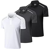 ZENGVEE 3er Pack Poloshirt Herren Kurzarm Golf Tshirts Atmungsaktives Casual Sport Outdoor Polo Shirts Männer Sommer T-Shirt Tennis（0507-Black Grey White-L）