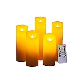 LanGuShi XA914 Packung von 5 flackernde gelbe Fernbedienung LED Flammenlose Wachskerzen, Timer-Batterie Paraffin-Säulenkerzen for die Abendessendekoration Festivalfeier