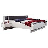 Lomadox Bettanlage Bett Doppelbett 180cm mit Nachtschränken, Beleuchtung und Polsterkopfteil, weiß und Graphit