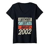 Damen 20. Geburtstag Mann 20 Jahre Legendär seit Januar 2002 T-Shirt mit V-Ausschnitt