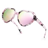 LVIOE Polarisierte Sonnenbrille Damen Herz, 70er sonnenbrille herzform Rosa Pink Hippie Damen Brille mit UV-Schutz