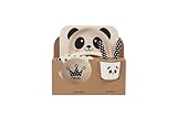 Lilo Kindergeschirr Set Bambus für Kids mit Panda Motiv 5 teilig Teller Schüssel Tasse Gabel Löffel