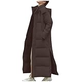 Lange Puffjacke für Damen, langer, gesteppter, gepolsterter Puffmantel, trendiger Winter, warmer Kapuzenmantel mit Taschen, Maxi, langer Parka, Jacken, Damenmode, lange Daunenjacke, braun, XXL