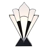 HAES DECO - Tiffany Tischlampe 21x10x32 cm Weiß Schwarz Glas Metall Tiffany Schreibtischlampe Tiffany Lampen Buntglas