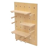 60x40x1.5cm Pegboard Wandregal bis 10kg,Holz-Stecktafel mit 2 langen 1 kurzen Ablage & 16 Holzstöcke(15mm dicken),Werkzeugwand mit Zubehör,Stecktafel-Wand-Organizer-Set für Küche Büro Werk