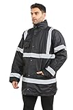 kraftd Warnschutz-Jacke, hohe Sichtbarkeit, Parka, Arbeitskleidung, Sicherheit, fluoreszierend, mit Kapuze, gepolstert, wasserdicht, Arbeitskleidung, navy, XXXL