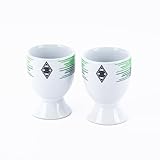 Borussia Mönchengladbach Eierbecher 2er Set 'Streifen' | Offizieller Fanartikel Fohlenshop | weiße Eierbecher aus Keramik in den Vereinsfarben mit der VfL R