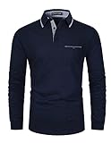 GHYUGR Poloshirt Herren Langarm Golf Polohemd Klassische Karierte Spleiß Kragen T-Shirt,Blau 3,L