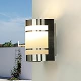 Licht-Erlebnisse Außenwandlampe aus Edelstahl in Silber IP44 Balkon Eingang B:14 cm E27 Modern Zeitlos stilvolle Außenleuchte Garten OSLO