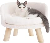 BingoPaw Katzensofa Luxus Katzensofa große Katzen katzensessel Katzenhocker erhöhtes Katzenbett mit Katzenkissen, Haustiersofa Hundesofa für kleine Hunde, 40cm beig