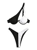 Lilosy Sexy Bügel One Shoulder Bikini High Cut Brazilian Badeanzug Set 2 Stück, schwarz und weiß, XL