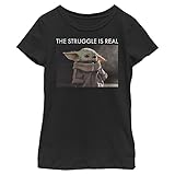 Star Wars Baby Mädchen Mandalorian Baby Yoda Meme Mädchen Kurzarm T-Shirt, Schwarz, L