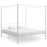 Bettgestell mit Lattenrost, Bettrahmen Schlafzimmerbett Bett Himmelbett Weiß Metall 200x200 cm