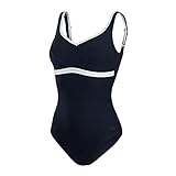 Speedo ContourLuxe Solid Figurformender einteiliger Badeanzug für Damen, Navy/Weiß, 42 (DE 46)