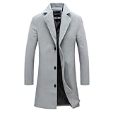 Mantel Herren Lang Wintermantel Casual Trenchcoat Einfarbig Wollmantel mit Knöpfen Langarm Winterjacke Große Größen Jacke Woll Windbreaker Revers Übergangsjacke Locker Wolljacke D