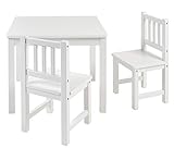 BOMI Kindertisch mit 2 Stühlen Amy | abgerundete Ecken und Kanten | aus Kiefer Massiv | Holz sitzgruppe Kind | für Kleinkinder, Mädchen und Jungen Weiß