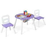 DREAMADE Kindertisch mit 2 Stühlen, 3 TLG. Kindersitzgruppe aus Holz mit Abnehmbarer Deckel & Aufbewahrungsnetz, Kinder Tisch Stuhl Set Kinderzimmermöbel Set für Kiner 3-7 Jahre
