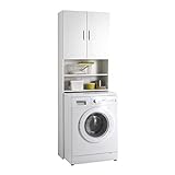 FMD furniture Waschmaschinenschrank und Überbau in Weiß, Badschrank mit 2 Türen und Regal, für Waschmaschine Trockner WC 64 x 26 x 190 cm (B x H x T)