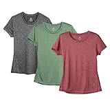icyzone Sport T-Shirt Damen Kurzarm Laufshirt - Trainingsshirt Fitness Shirt Oberteile Rundhals (M, Charcoal/Burgundy/Turf Green)