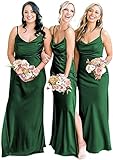 N/ C Damen Spaghettiträger Brautjungfernkleider Lang Wasserfallausschnitt Meerjungfrau Ballkleid Satin Abendkleid, smaragdgrün, 34