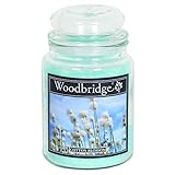 Woodbridge Duftkerze im Glas mit Deckel | Cotton Blossom | Duftkerze Cotton | Kerzen Lange Brenndauer (130h) | Duftkerze groß | Kerze Blau (565g)