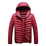 Herren Daunenjacke Winter Koreanische Mode Schlanke Jugendfarbe Mit Kapuze, Lässige, Leichte Herren Daunenjacke,Rot,XL