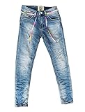 Wiya Damen Elastische Jeans Hose Reißverschluss Freizeithose DY323 (S)